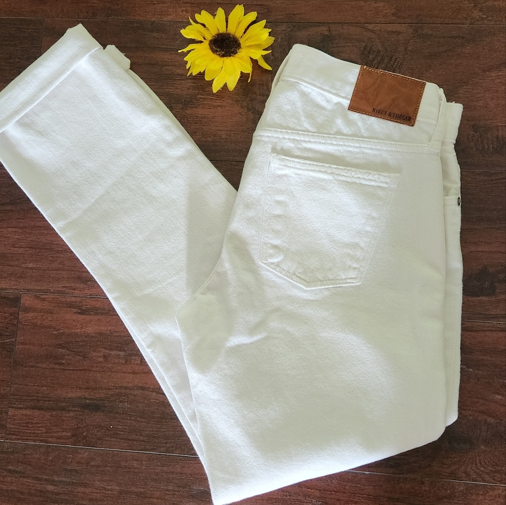 Madewell Rivet & Thread Distressed High Rise Boyjean In White 💗 - Picture 5 of 11